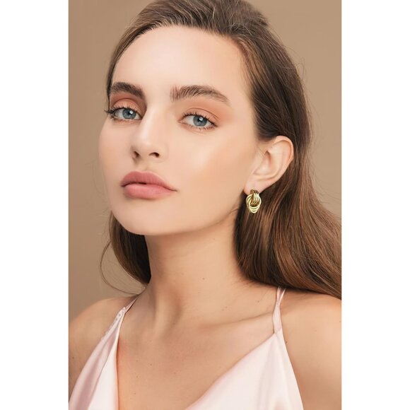 ⚡Chunky Gold Knot Earrings Statement Hoop Stud Earrings for Women Vintage Style - Picture 2 of 6